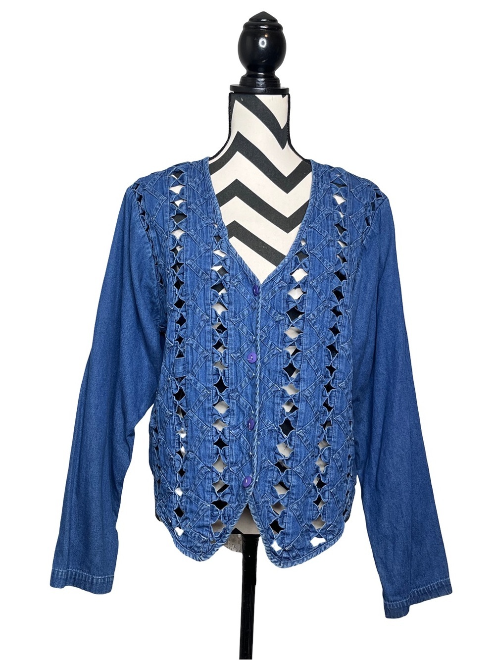 Vintage Western Cottagecore Boho Y2K Button Front Denim Jacket Sz M/L